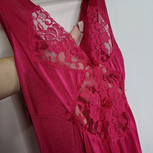 VTG Adonna Slip Lingerie Maxi Dress Lace Pink - Picture 3 of 7